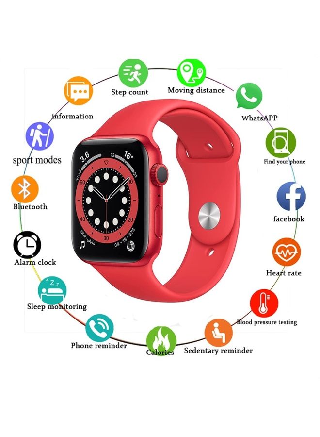 Black Tiger Notification Sync Feature Series 7 Smart Watch with Earbuds Red/White  - Image 4