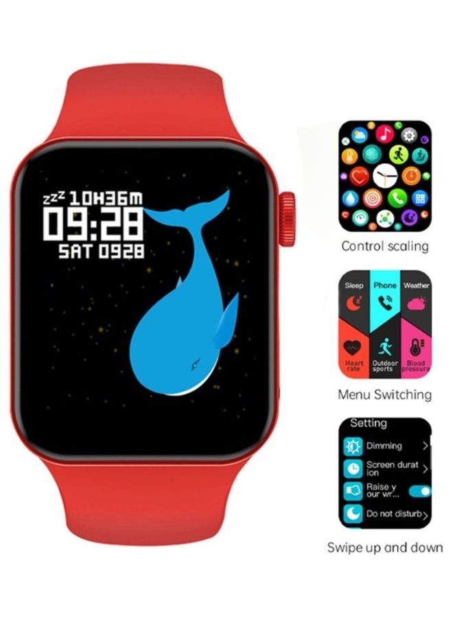 Black Tiger Notification Sync Feature Series 7 Smart Watch with Earbuds Red/White  - Image 5
