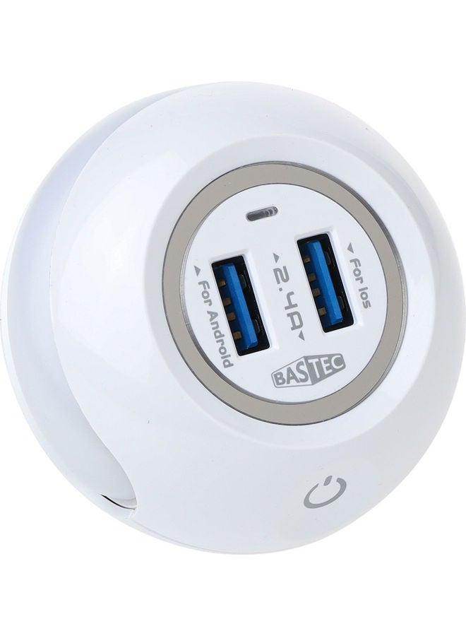 باس تيك شاحن جداري بمنفذي USB مع مصباح LED يعمل باللمس، مرفوق بكابل Type C. أبيض - Image 1