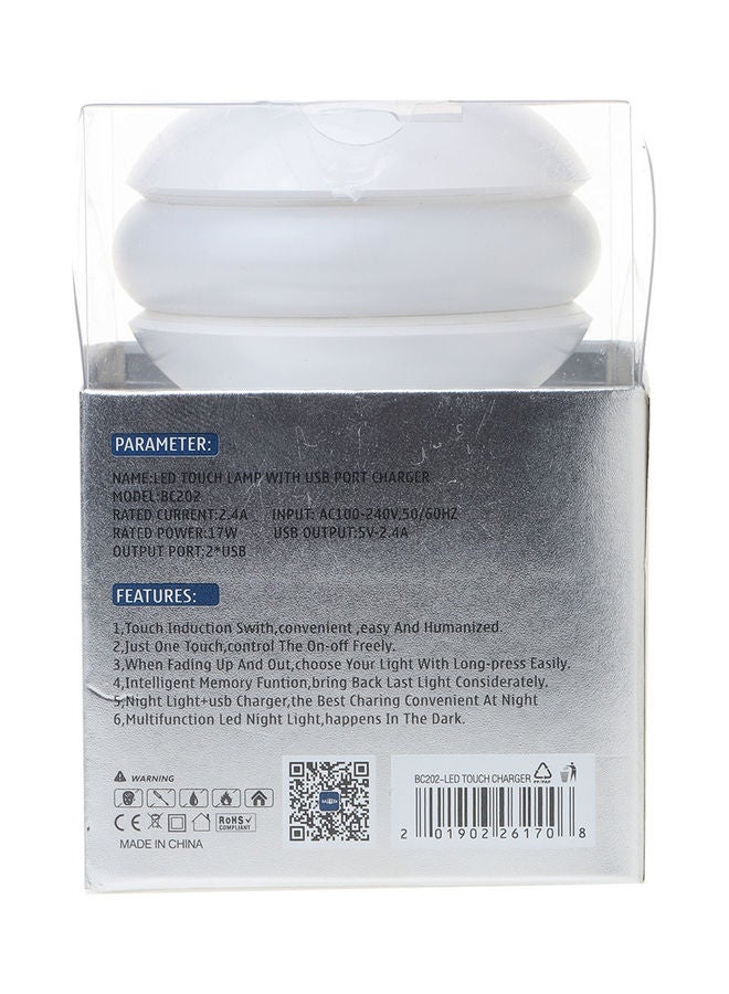باس تيك شاحن جداري بمنفذي USB مع مصباح LED يعمل باللمس، مرفوق بكابل Type C. أبيض - Image 5