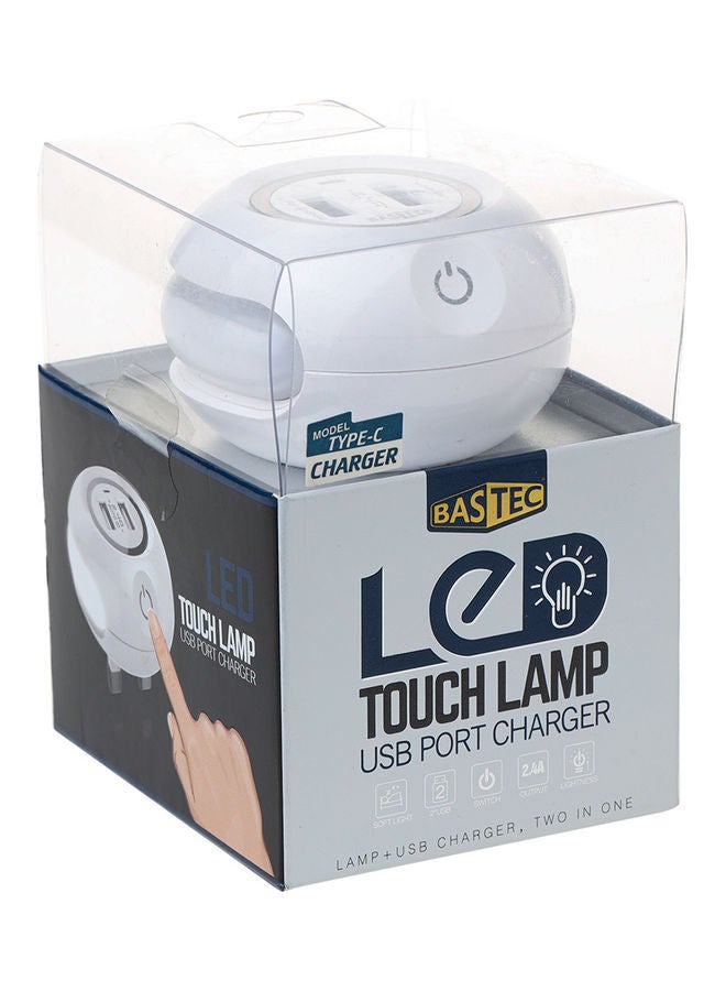 باس تيك شاحن جداري بمنفذي USB مع مصباح LED يعمل باللمس، مرفوق بكابل Type C. أبيض - Image 4