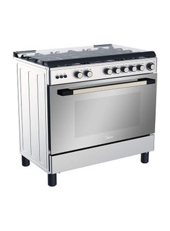 Midea 5 Burner Gas Cooker 90x60 cm, SABAF Italian Burners and Convection Fan for Oven, Cast Iron Pan Support, Full Safety, 1 year warranty LME95030FFD-C Silver/Black  - Image 1