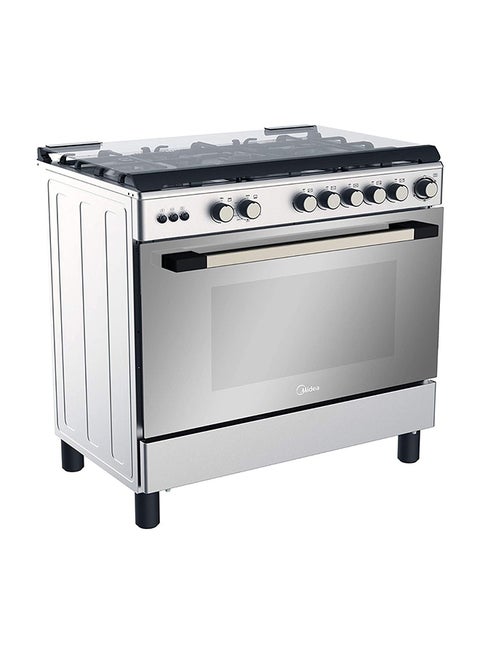 5 Burner Gas Cooker 90x60 cm, SABAF Italian Burners and Convection Fan for Oven, Cast Iron Pan Support, Full Safety, 1 year warranty LME95030FFD-C Silver/Black