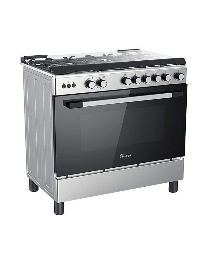 Midea 5 Burner Gas Cooker 90x60 cm, SABAF Italian Burners and Convection Fan for Oven, Cast Iron Pan Support, Full Safety, 1 year warranty LME95030FFD-C Silver/Black  - Image 2