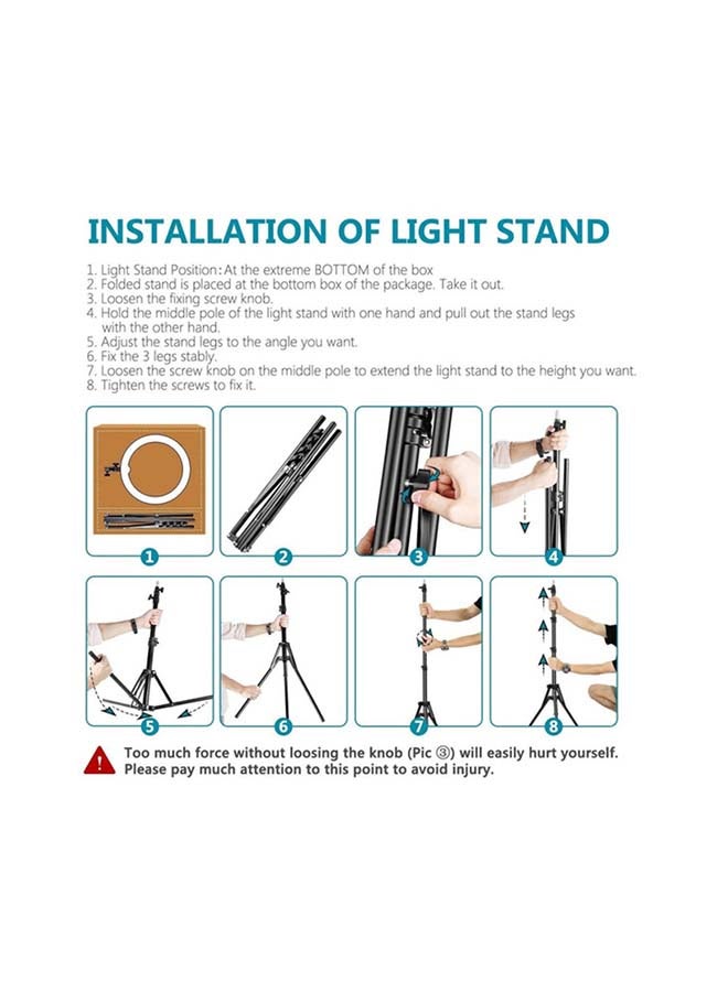 توشيونيكس حلقة إضاءة مقاس 18 بوصة مع حامل ثلاثي القوائم قابل للتعديل و 3 حوامل لهواتف الموبايل مع جهاز تحكم عن بعد متعدد الألوان - Image 4