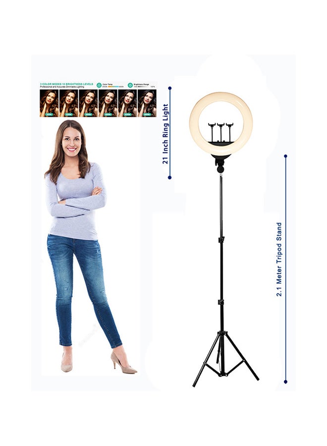 21 inch Fill Ring Light With Adjustable Tripod Stand and 3 Cell Phone Holder and Remote Multicolour - Image 2