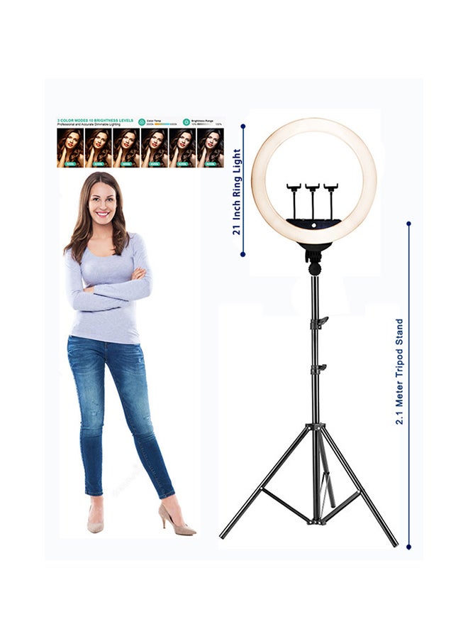 Toshionics - 21-inch Fill Ring Light With Adjustable Tripod Stand And 3 Cell Phone Holder And Remote Multicolour - Image 1