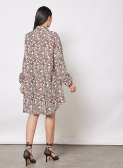 Casual Collared Neck Long Sleeve Oversized Shirt Dress 2 Chocolate Print - v1641886759/N49727854V_3