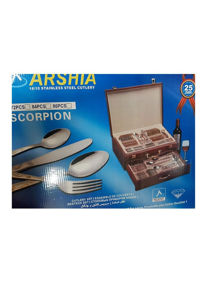 Arshia Wooden Full Spoon Bag 86 Pieces Stainless Steel Silver 1.64kg  - Image 1