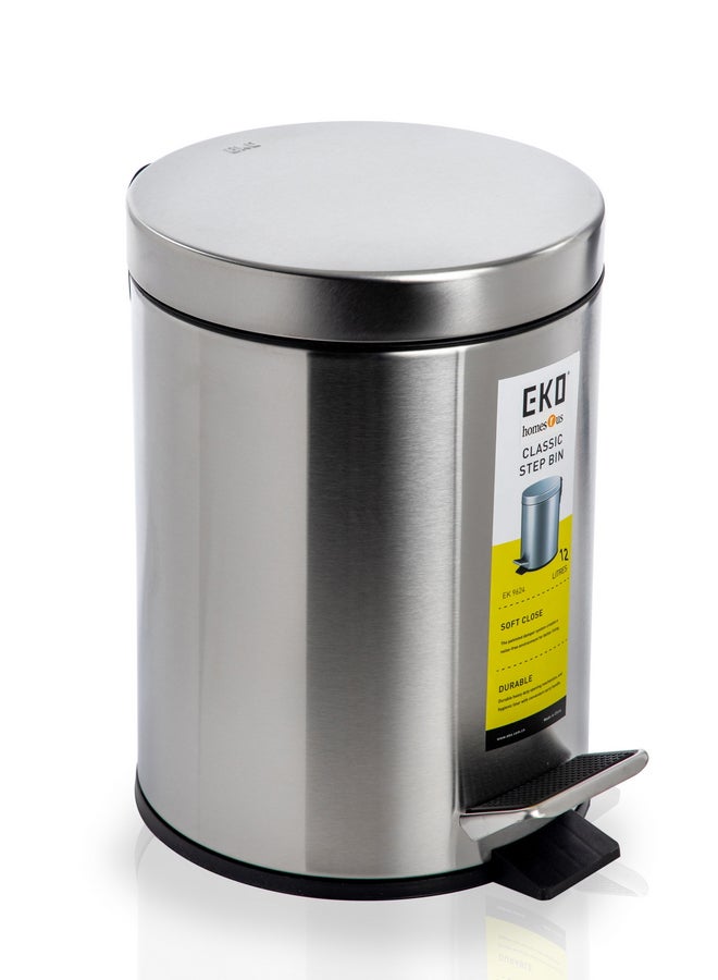 homes r us EKO Stainless Steel Stylishly Designed Basic Pedal Bin Silver 12Liters  - Image 2