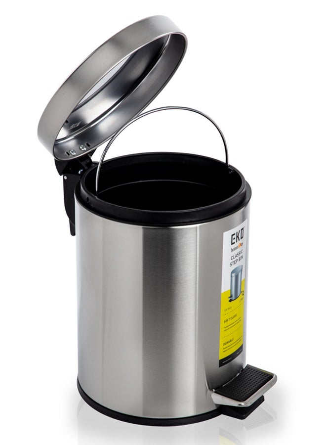 homes r us EKO Stainless Steel Stylishly Designed Basic Pedal Bin Silver 12Liters  - Image 3