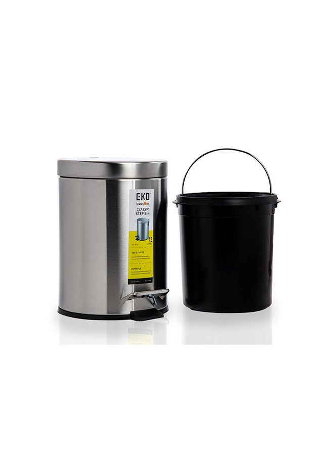 homes r us EKO Stainless Steel Stylishly Designed Basic Pedal Bin Silver 12Liters  - Image 5