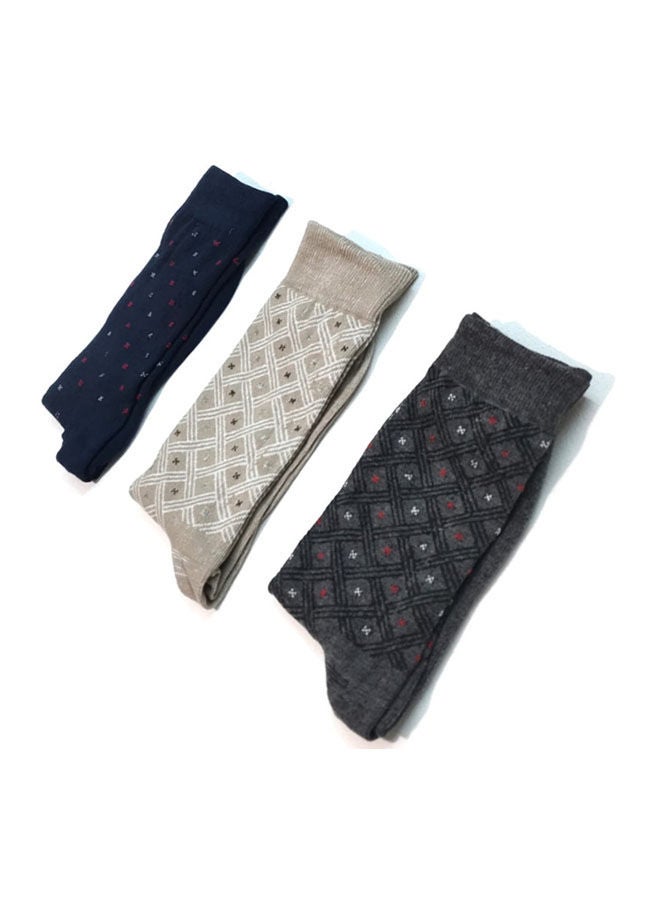 جوارب بطول يصل إلى الساق مصنوعة من مزيج القطن ومزينة بطبعة أسود/رمادي/أزرق - Image 1