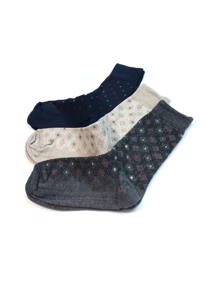 جوارب بطول يصل إلى الساق مصنوعة من مزيج القطن ومزينة بطبعة أسود/رمادي/أزرق - Image 2