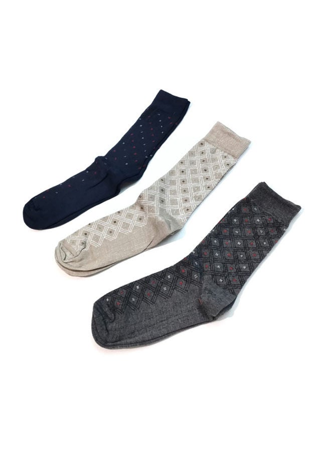 جوارب بطول يصل إلى الساق مصنوعة من مزيج القطن ومزينة بطبعة أسود/رمادي/أزرق - Image 3