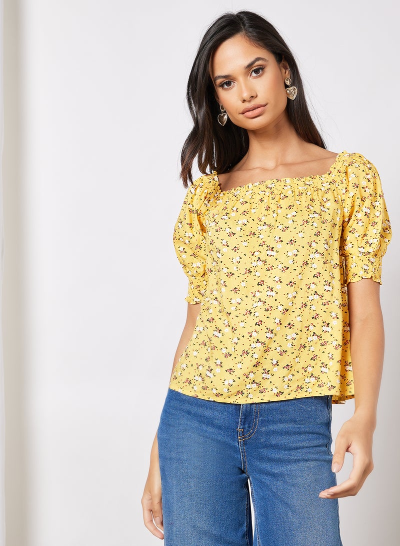 Aila Women's Casual Smocked Half Sleeves Blouse Yellow  - Image 1