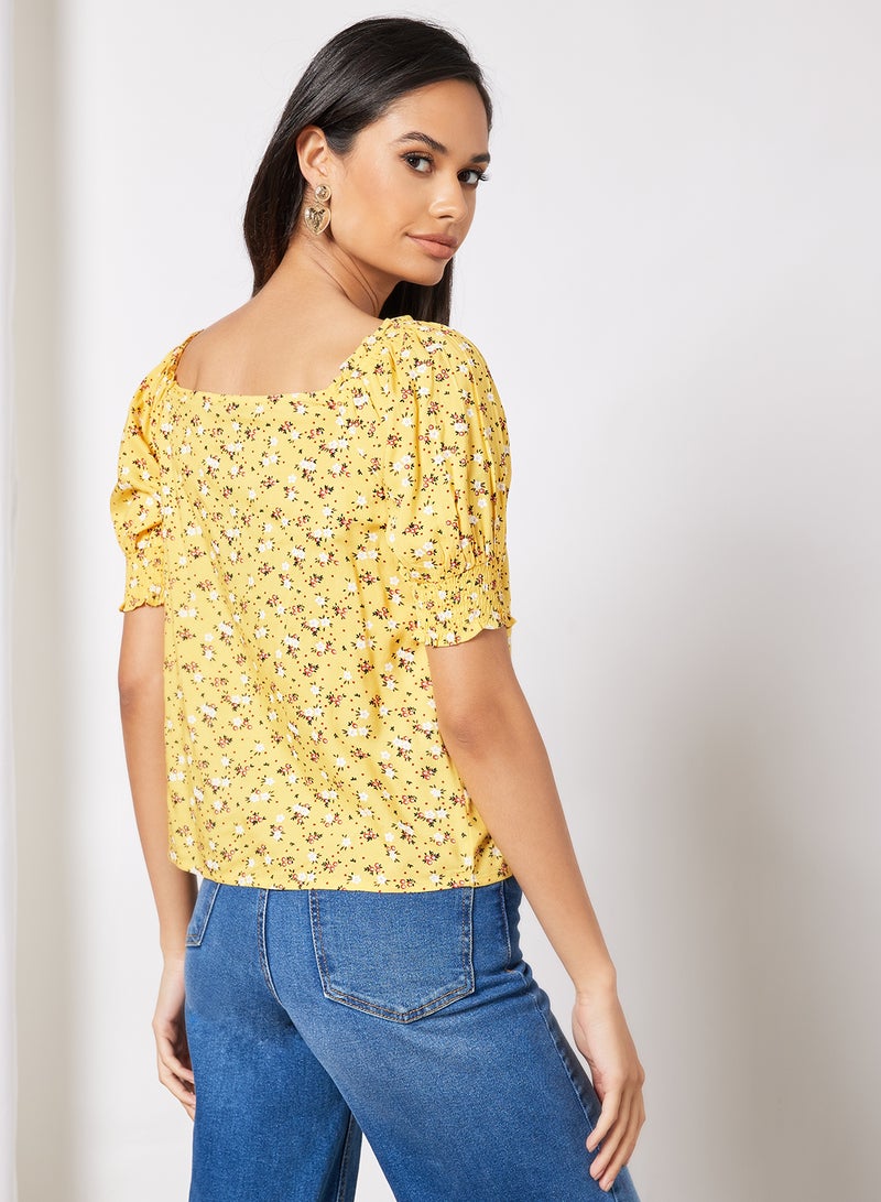 Aila Women's Casual Smocked Half Sleeves Blouse Yellow  - Image 2