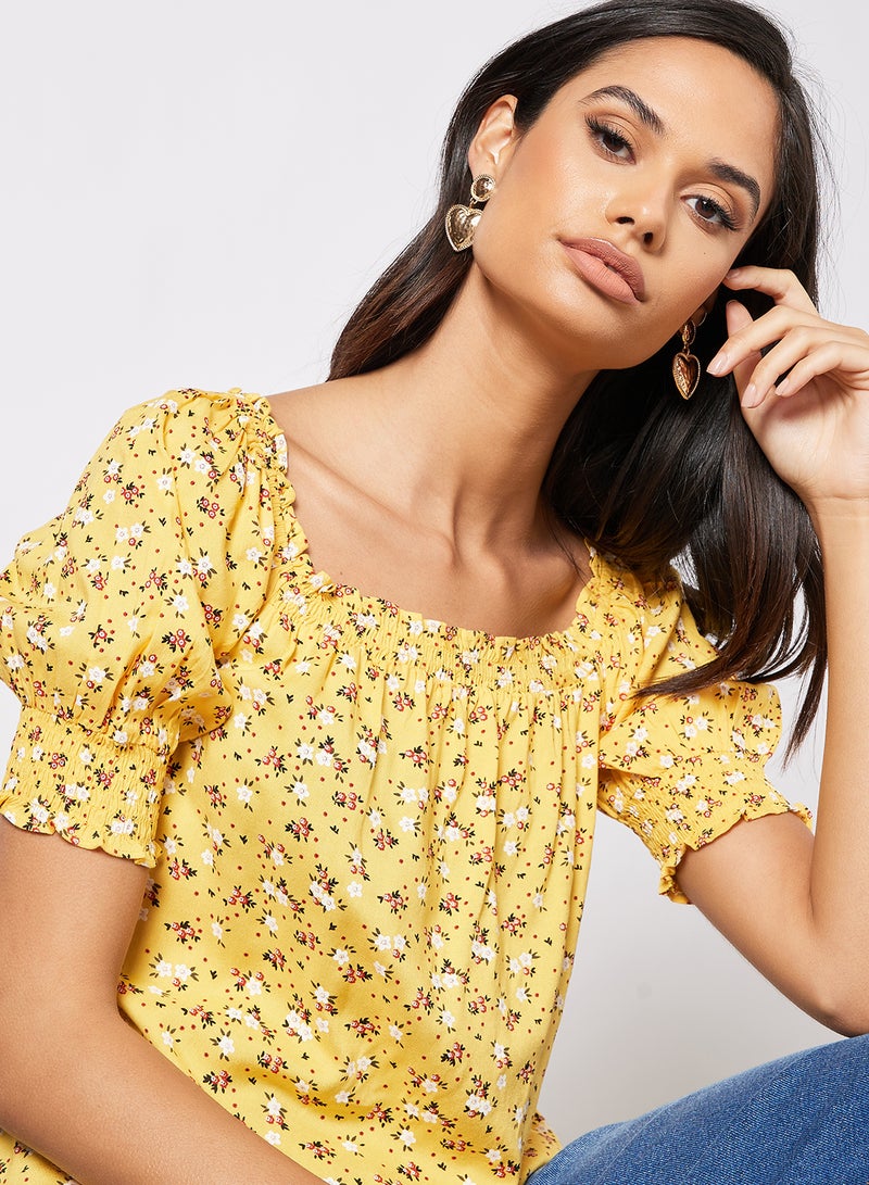 Aila Women's Casual Smocked Half Sleeves Blouse Yellow  - Image 3