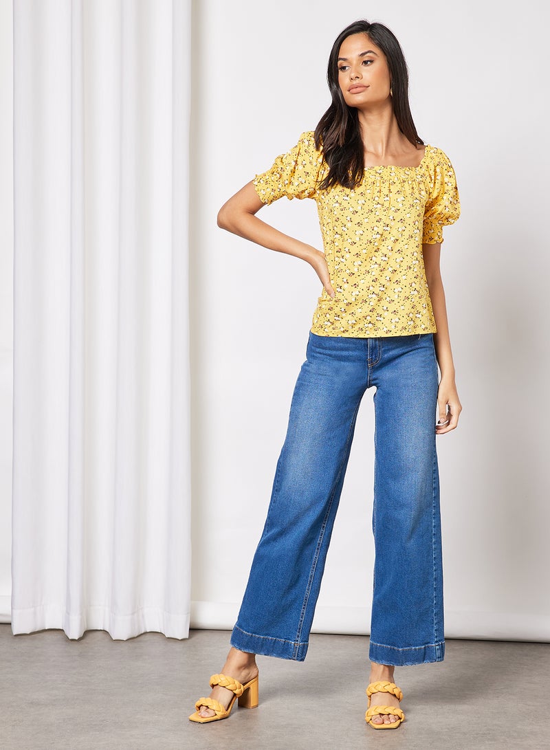 Aila Women's Casual Smocked Half Sleeves Blouse Yellow  - Image 4