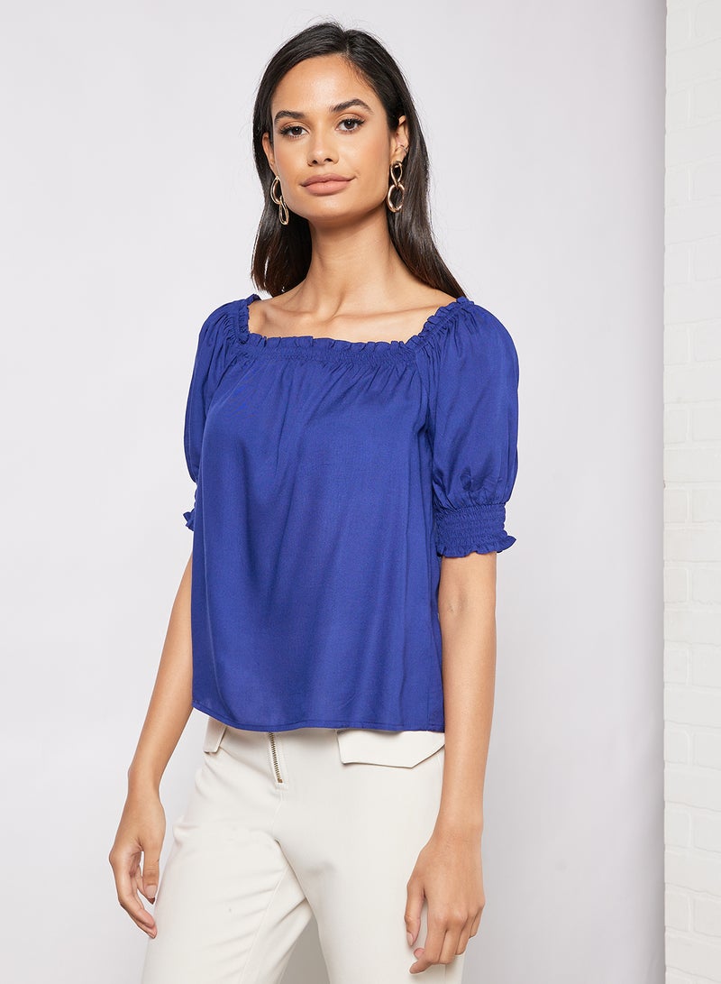 Aila Women's Casual Smocked Half Sleeves Blouse Navy  - Image 1