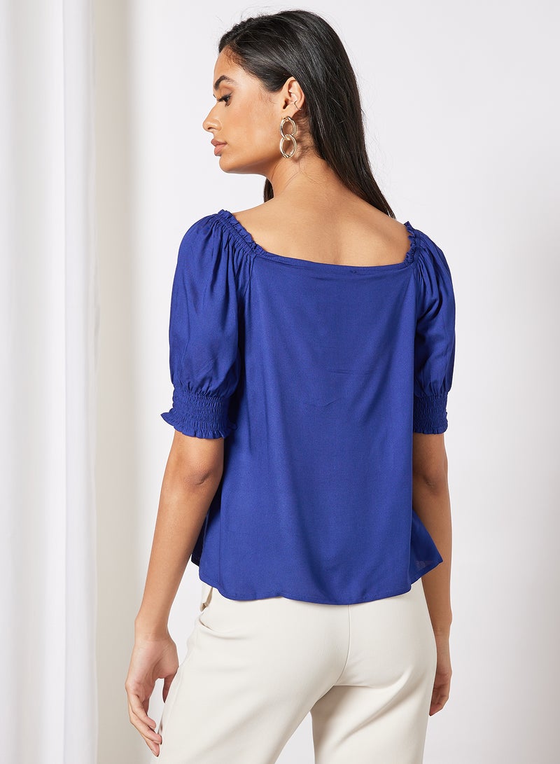 Aila Women's Casual Smocked Half Sleeves Blouse Navy  - Image 2