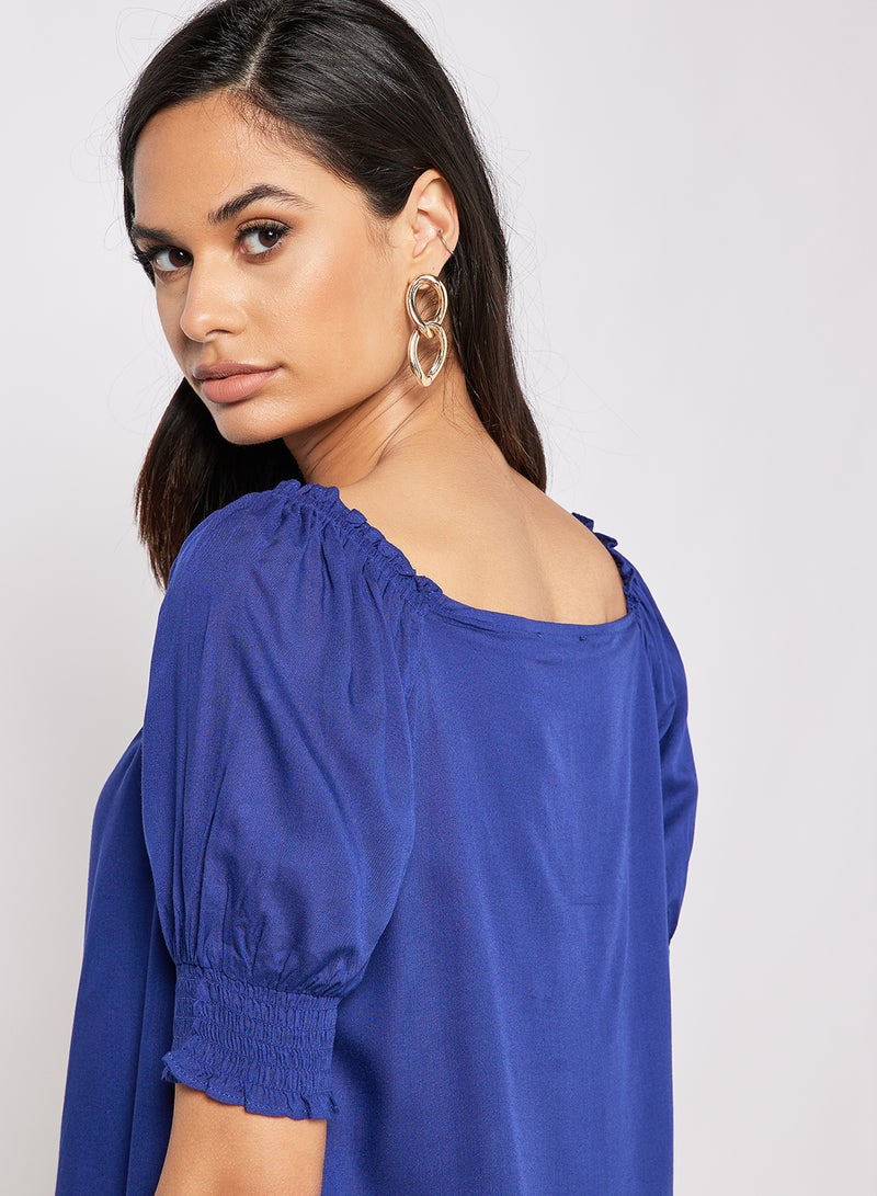 Aila Women's Casual Smocked Half Sleeves Blouse Navy  - Image 3