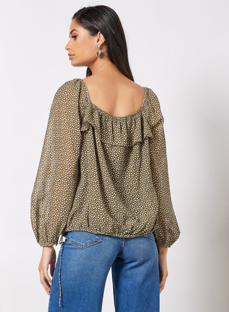 Aila Casual Flowy Frill Square Neck Blouse Light Green  - Image 2