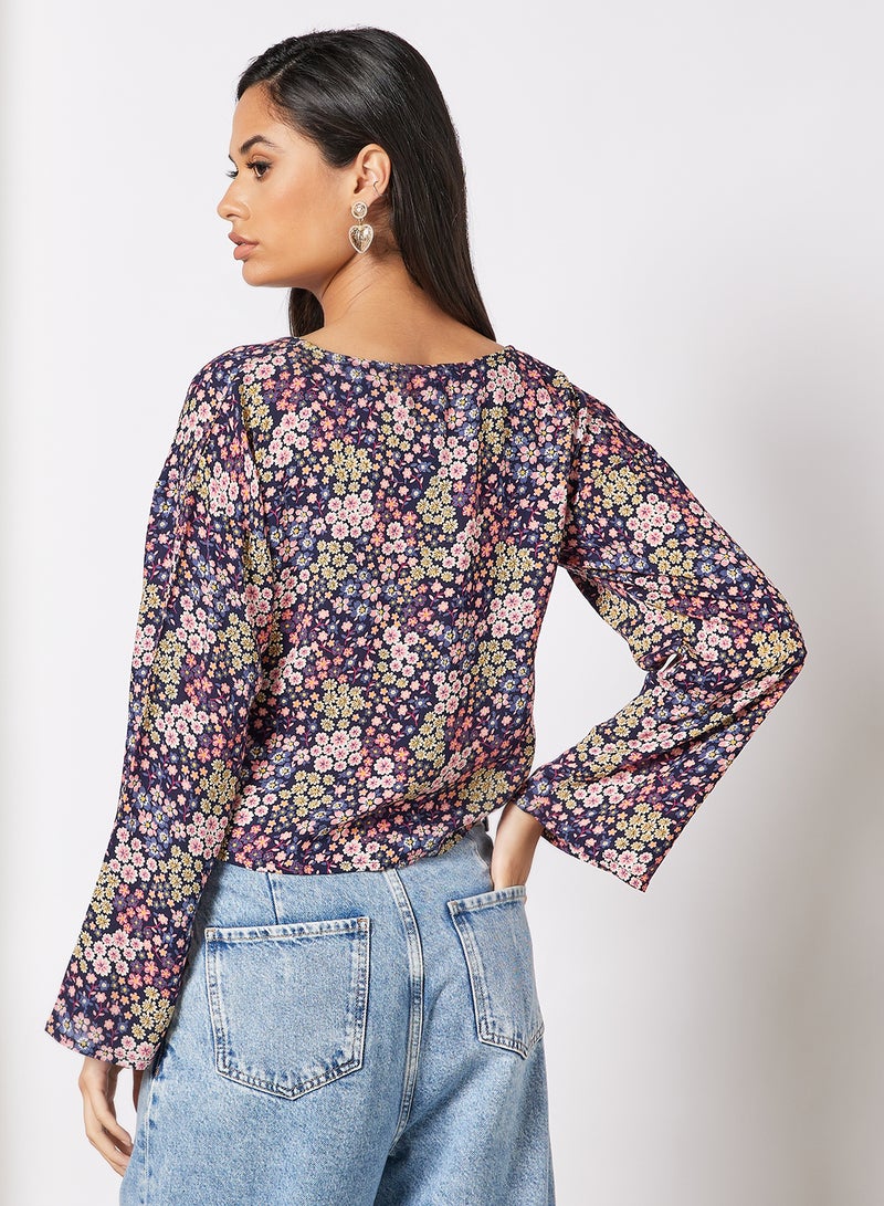 Aila - Stylish Long Sleeves Crop Top Printed V Neck Multicolour - Image 1