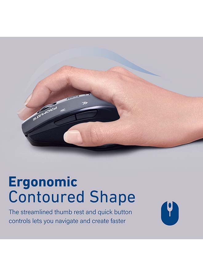 PROMATE - 1600DPI Portable 2.4Ghz Precision Tracking EZGrip Ergonomic Mouse with 10m Range, Nano USB Receiver, Adjustable DPI Switch and 6 Programmable Buttons Black - Image 1
