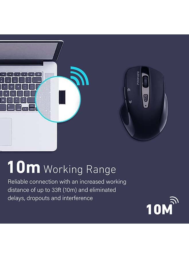 PROMATE - 1600DPI Portable 2.4Ghz Precision Tracking EZGrip Ergonomic Mouse with 10m Range, Nano USB Receiver, Adjustable DPI Switch and 6 Programmable Buttons Black - Image 1