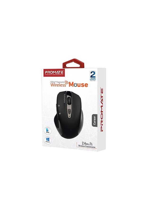 PROMATE - 1600DPI Portable 2.4Ghz Precision Tracking EZGrip Ergonomic Mouse with 10m Range, Nano USB Receiver, Adjustable DPI Switch and 6 Programmable Buttons Black - Image 1