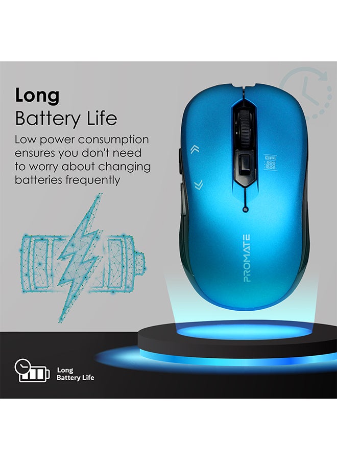 بروميت - ماوس محمول بتتبع بصري 2.4 جيجاهرتز مع مستقبل USB صغير وزر DPI‏ 800/1200/1600 مع نطاق تشغيل يبلغ 10 أمتار وعدد 6 أمتار قابلة للبرمجة أزرق - Image 1