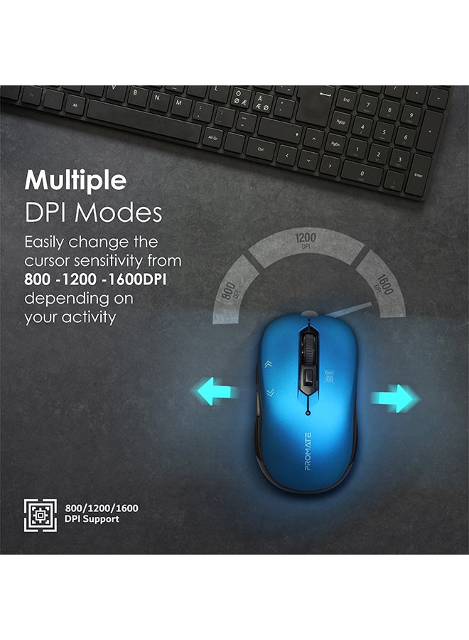 بروميت - ماوس محمول بتتبع بصري 2.4 جيجاهرتز مع مستقبل USB صغير وزر DPI‏ 800/1200/1600 مع نطاق تشغيل يبلغ 10 أمتار وعدد 6 أمتار قابلة للبرمجة أزرق - Image 1
