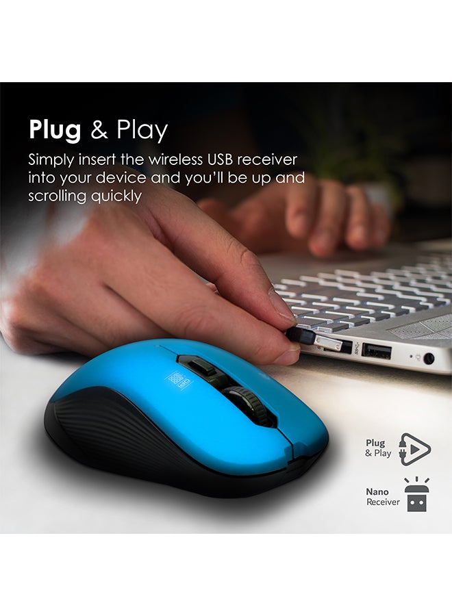 بروميت - ماوس محمول بتتبع بصري 2.4 جيجاهرتز مع مستقبل USB صغير وزر DPI‏ 800/1200/1600 مع نطاق تشغيل يبلغ 10 أمتار وعدد 6 أمتار قابلة للبرمجة أزرق - Image 1