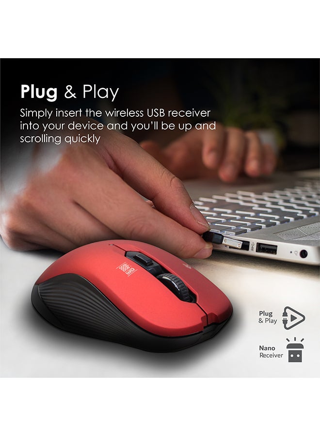 بروميت - ماوس محمول بتتبع بصري 2.4 جيجاهرتز مع مستقبل USB صغير وزر DPI‏ 800/1200/1600 مع نطاق تشغيل يبلغ 10 أمتار وعدد 6 أمتار قابلة للبرمجة أحمر - Image 1