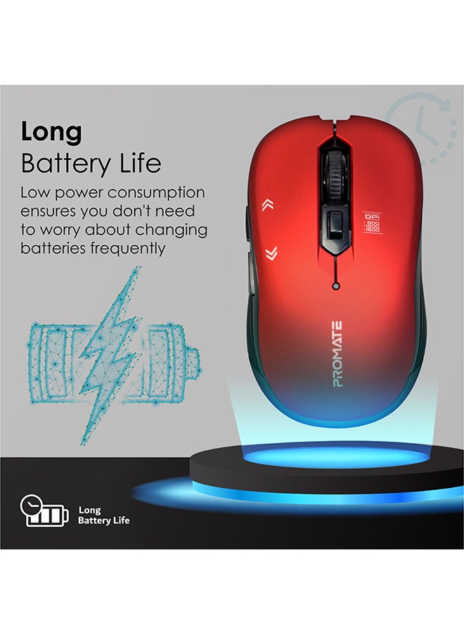 بروميت - ماوس محمول بتتبع بصري 2.4 جيجاهرتز مع مستقبل USB صغير وزر DPI‏ 800/1200/1600 مع نطاق تشغيل يبلغ 10 أمتار وعدد 6 أمتار قابلة للبرمجة أحمر - Image 1