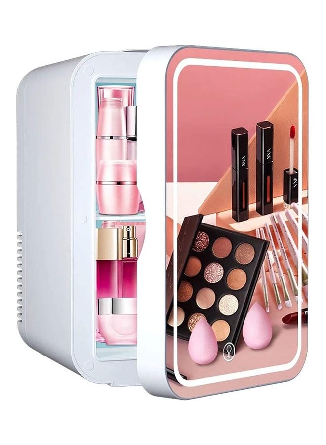 Arabest Mini Makeup Fridge with LED Light Mirror Portable Cosmetic Storage White  - Image 1