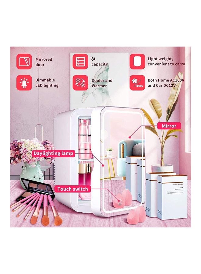Arabest Mini Makeup Fridge with LED Light Mirror Portable Cosmetic Storage White  - Image 3