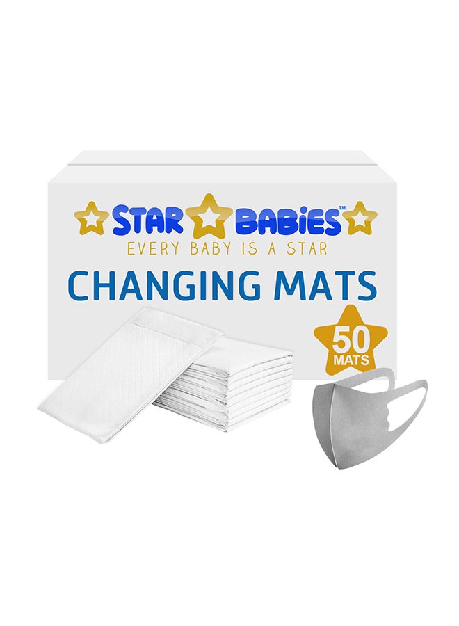 STAR BABiES Disposable Changing Mats White 50 - Pieces With Kids Reusable Mask  - Image 1