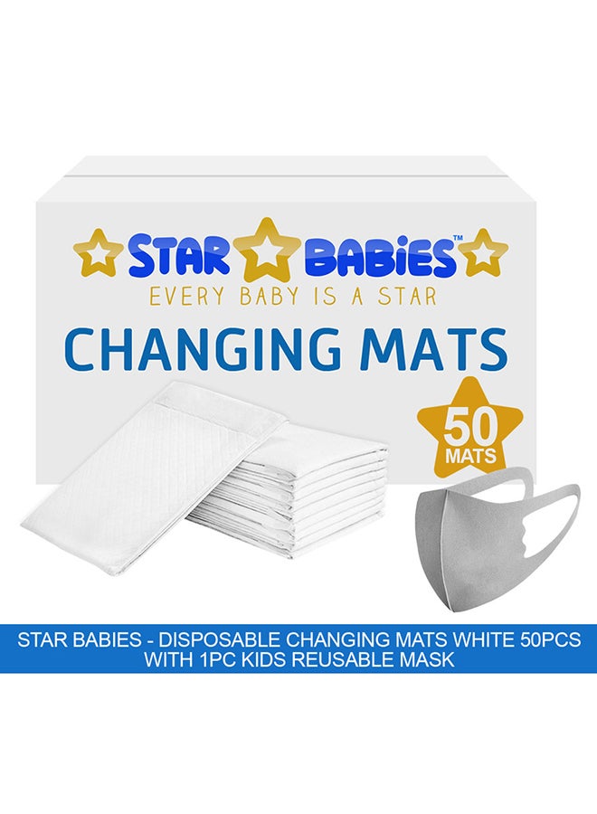 STAR BABiES Disposable Changing Mats White 50 - Pieces With Kids Reusable Mask  - Image 2
