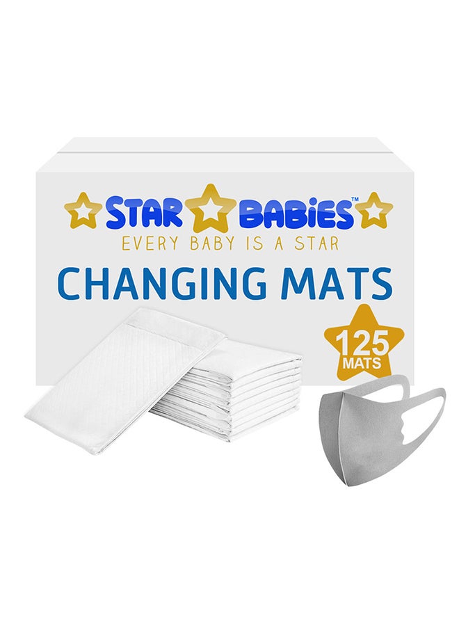 STAR BABiES Disposable Changing Mats White, 125 - Pieces With Kids Reusable Mask - Image 1
