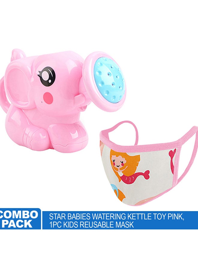 ستار بيبيز Combo Pack Watering Kettle Toy Pink + Kids Reusable Mask 14x9cm  - Image 2