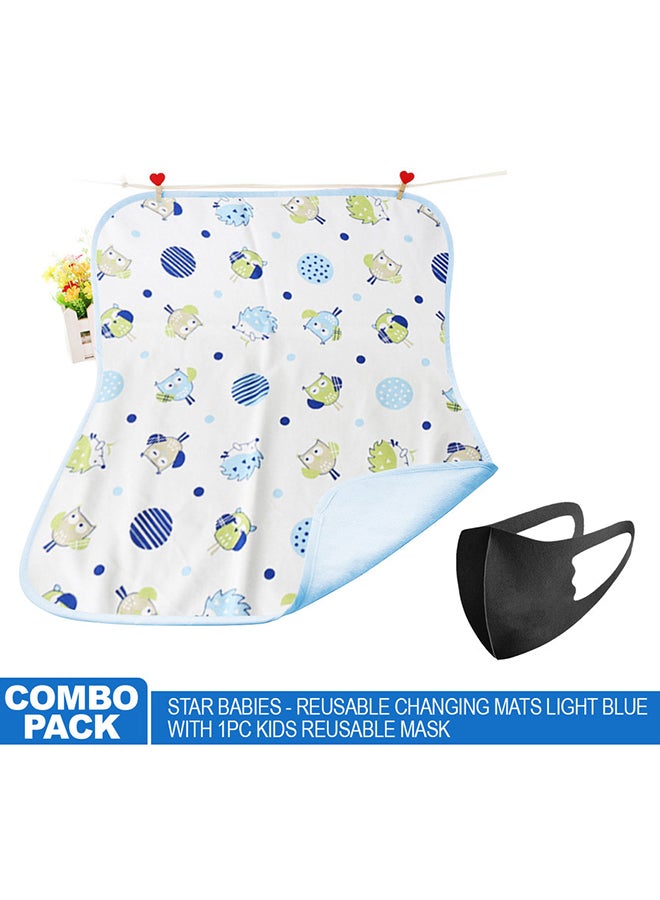 STAR BABiES Reusable Changing Mats Light Blue With Kids Reusable Mask  - Image 2