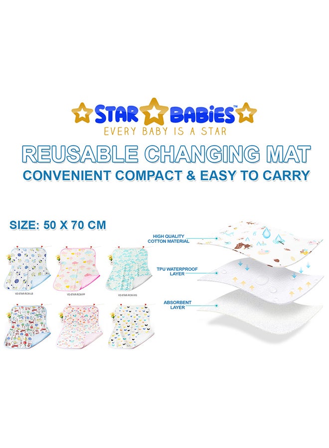 STAR BABiES Reusable Changing Mats Light Blue With Kids Reusable Mask  - Image 3