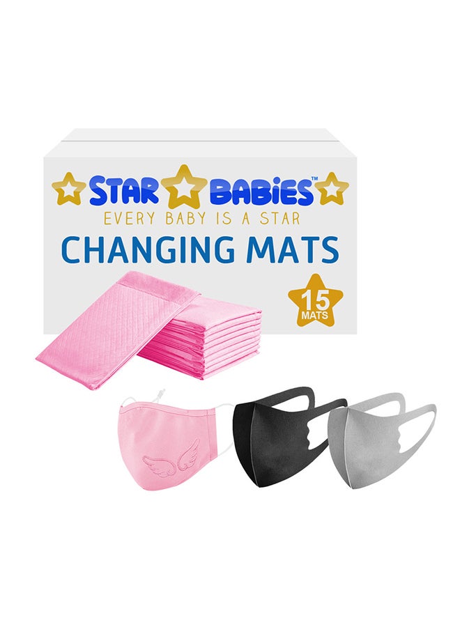 ستار بيبيز Combo Pack 15 - Pieces Disposable Changing Mats Pink, 3 - Pieces Kids Reusable Mask  - Image 1