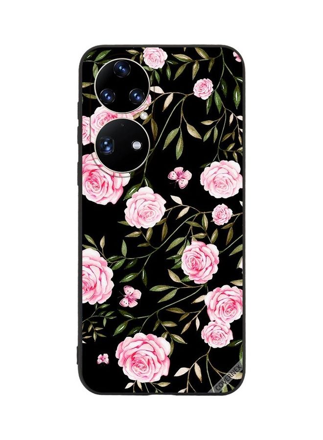 Covernex Protective Case Cover For Huawei P50 Pink Roses In Bunchs Of Small Leaves Black/Pink - Image 1