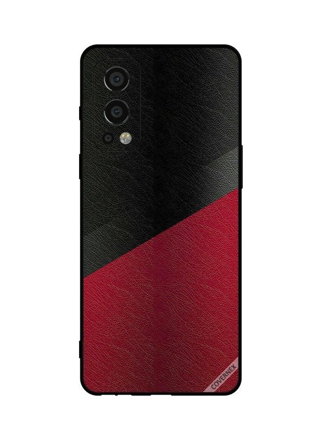 Covernex Protective Case Cover For OnePlus Nord 2 5G Leather Pattern Black/Red - Image 1