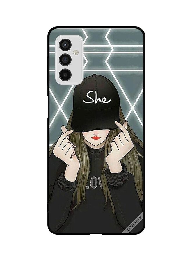 كوفرنيكس غطاء حماية واق لهاتف سامسونج جالاكسي طراز M52 5G مزين بنقشة قبعة مطبوع عليها كلمة "She" - Image 1