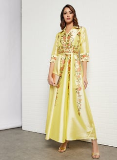 NIRRAAMYAA Belted Victorian Print Dress Yellow  - Image 4