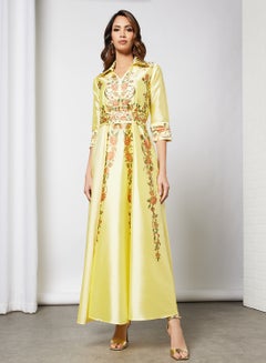 NIRRAAMYAA Belted Victorian Print Dress Yellow  - Image 1